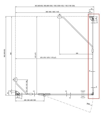 RAVAK SMARTLINE SMPS 90 L boční stěna 90x190 cm, chrom/čiré sklo 9SL70A00Z1 Technický nákres