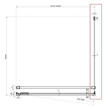 RAVAK COOL! COPS 80 boční stěna 80x195 cm, lesklý chrom/čiré sklo X9VV40A00Z1 Technický nákres