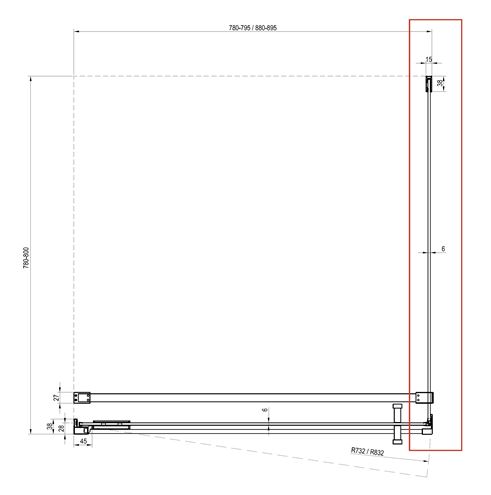 RAVAK COOL! COPS 80 boční stěna 80x195 cm, lesklý chrom/čiré sklo X9VV40A00Z1 Technický nákres