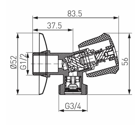 NOVASERVIS pračkový ventil 1/2"x3/4", chrom CF3017 Technický nákres