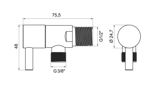 NOVASERVIS rohový ventil 1/2"x3/8", chrom Z295 Technický nákres