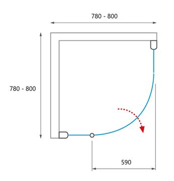 ROTH PROJEKT DENVER/800 sprchový kout 80x80 cm, R550, pivotové dveře, stříbro/sklo rauch N0268 Technický nákres