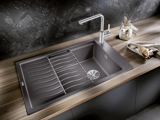 BLANCO ELON XL 6 S granitový dřez 780x500 mm, otočný, s odkapávací mřížkou, excentrické ovládání, odkapávač, černá 525882 Obrázek - fotka