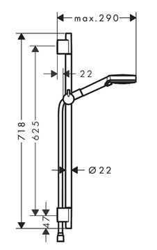 HANSGROHE VERNIS BLEND 100 VARIO 2JET sprchová souprava 3-dílná, ruční sprcha pr. 100 mm, 2 proudy, tyč, hadice, EcoSmart, matná černá 26423670 Technický nákres