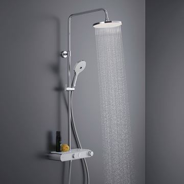 DURAVIT sprchový set s termostatickou baterií, horní sprcha, ruční sprcha se 3 proudy, teleskopická tyč, hadice, chrom/lesklá bílá TH4380008005 Obrázek - fotka