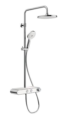 DURAVIT sprchový set s termostatickou baterií, horní sprcha, ruční sprcha se 3 proudy, teleskopická tyč, hadice, chrom/lesklá bílá TH4380008005 Obrázek - Hlavní obrázek