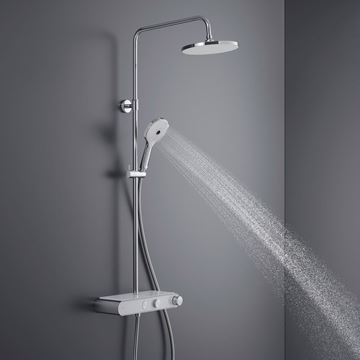 DURAVIT sprchový set s termostatickou baterií, horní sprcha, ruční sprcha se 3 proudy, teleskopická tyč, hadice, chrom/lesklá bílá TH4380008005 Obrázek - fotka