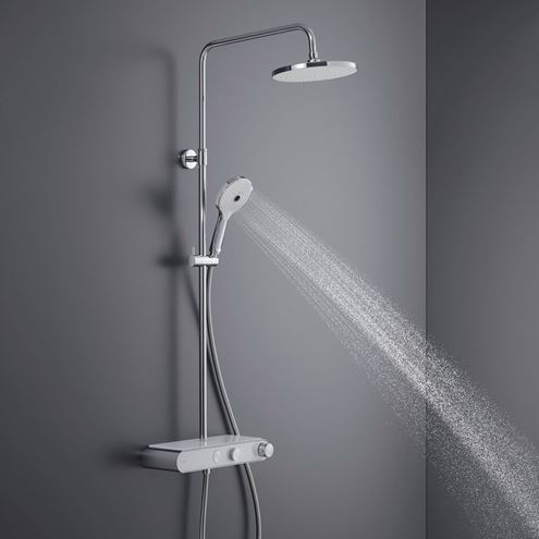 DURAVIT sprchový set s termostatickou baterií, horní sprcha, ruční sprcha se 3 proudy, teleskopická tyč, hadice, chrom/lesklá bílá TH4380008005 Obrázek - fotka