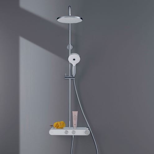 DURAVIT sprchový set s termostatickou baterií, horní sprcha, ruční sprcha se 3 proudy, teleskopická tyč, hadice, chrom/lesklá bílá TH4380008005 Obrázek - fotka
