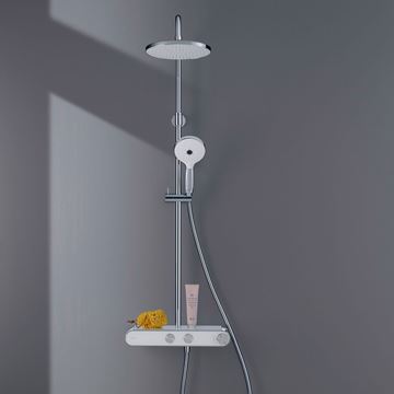 DURAVIT sprchový set s termostatickou baterií, horní sprcha, ruční sprcha se 3 proudy, teleskopická tyč, hadice, chrom/lesklá bílá TH4380008005 Obrázek - fotka