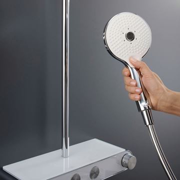 DURAVIT sprchový set s termostatickou baterií, horní sprcha, ruční sprcha se 3 proudy, teleskopická tyč, hadice, chrom/lesklá bílá TH4380008005 Obrázek - fotka