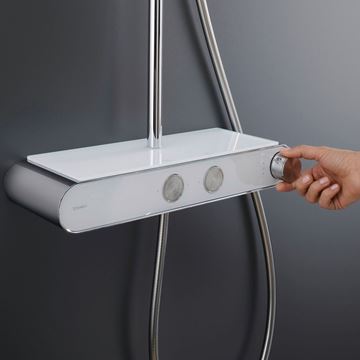 DURAVIT sprchový set s termostatickou baterií, horní sprcha, ruční sprcha se 3 proudy, teleskopická tyč, hadice, chrom/lesklá bílá TH4380008005 Obrázek - fotka