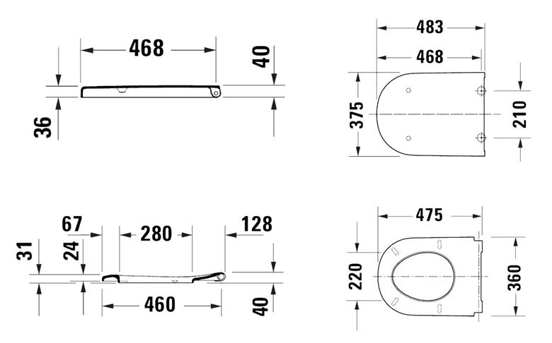 DURAVIT D-CODE WC sedátko, lesklá bílá 0028510000 Technický nákres