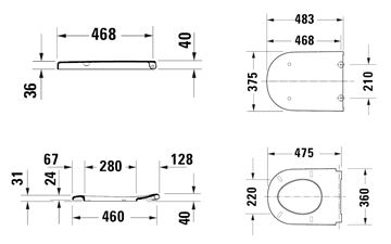 DURAVIT D-CODE WC sedátko, Soft-Close, lesklá bílá 0028590000 Technický nákres