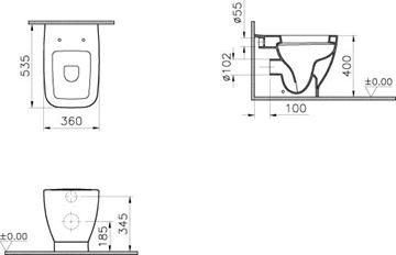 VITRA SHIFT stacionární WC, zadní odpad 4393B003-0075 Technický nákres