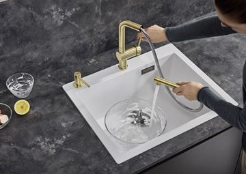 BLANCO LINUS-S dřezová baterie, s vytahovací koncovkou, saténově zlatá 526684 Obrázek - fotka