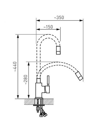 NOVASERVIS dřezová baterie, s flexi ramínkem, černá/nerez 70710,4C Technický nákres