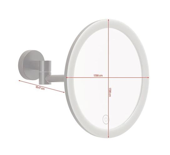 TESA VISIOON kosmetické zrcátko 180 mm, zvětšovací, s osvětlením, černá 40612-00000-00 Technický nákres