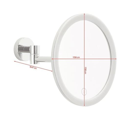 TESA VISIOON kosmetické zrcátko 180 mm, zvětšovací, s osvětlením, chrom 40613-00000-00 Technický nákres