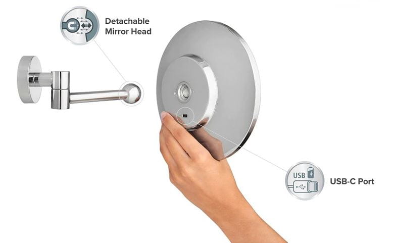 TESA VISIOON kosmetické zrcátko 180 mm, zvětšovací, s osvětlením, chrom 40613-00000-00 Obrázek - fotka