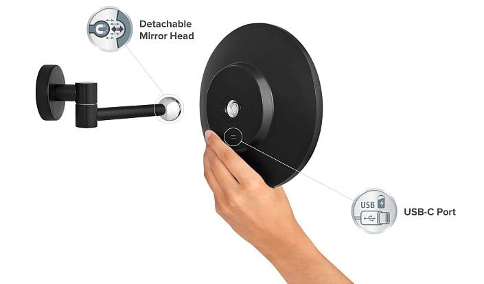 TESA VISIOON kosmetické zrcátko 180 mm, zvětšovací, s osvětlením, černá 40612-00000-00 Obrázek - fotka