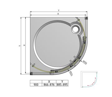 ROTH AMBIENT LINE AMR2N/900 sprchový kout 90x90 cm, R550, posuvné dveře, brillant/sklo transparent 624-9000000-00-02 Technický nákres