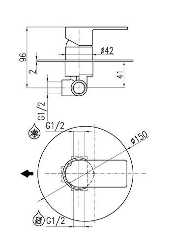 RAV SLEZÁK VERONA sprchová podomítková baterie, s tělesem, kartáčovaný metal grey VER483MGK Technický nákres