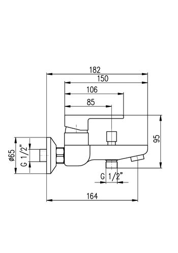 RAV SLEZÁK VERONA vanová nástěnná baterie, kartáčovaný metal grey VER454NMGK Technický nákres