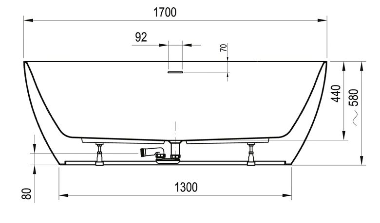 CONCEPT FREE WALL vana 170x87 cm, s nožičkami, akrylát CE31050000 Technický nákres