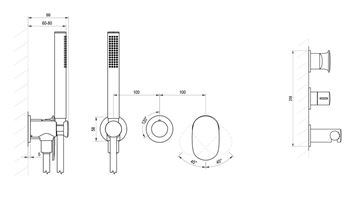 RAVAK SPRING SG 065.00CR.O2+S podomítková baterie, pro 2 spotřebiče, s tělesem, se sprchovou soupravou, chrom X070534 Technický nákres