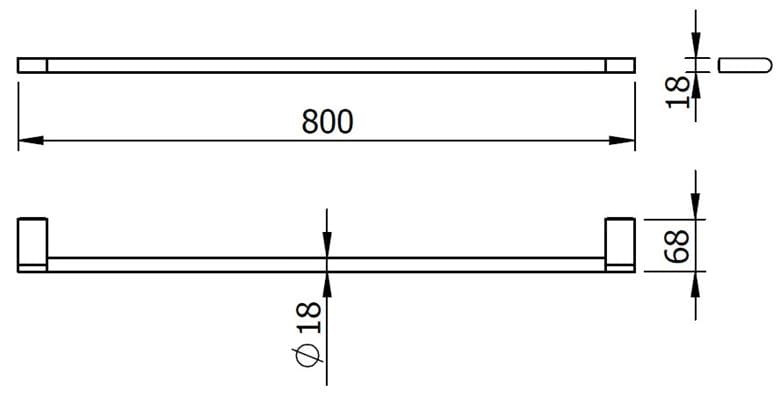 LANGBERGER LESINA držák ručníku 800 mm, chrom 2129001B Technický nákres