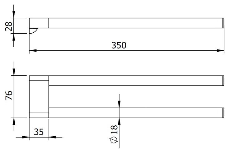 LANGBERGER LESINA držák ručníků 350 mm, dvojramenný, chrom 2129008A Technický nákres