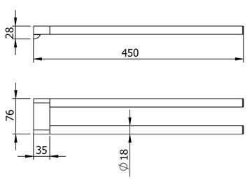 LANGBERGER LESINA držák ručníků 450 mm, dvojramenný, chrom 2129008B Technický nákres