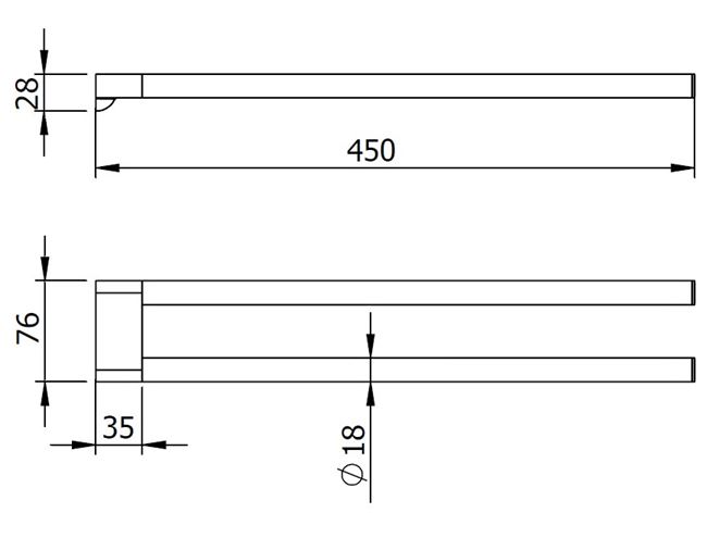 LANGBERGER LESINA držák ručníků 450 mm, dvojramenný, matná černá 2129008B-BP Technický nákres