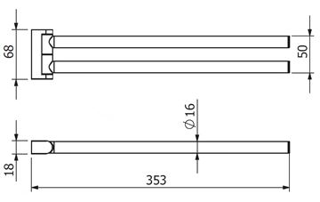 LANGBERGER LESINA držák ručníků 350 mm, dvojramenný, otočný, chrom 2129008C Technický nákres