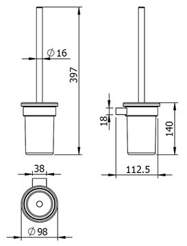 LANGBERGER LESINA WC štětka, nástěnná, sklo, chrom 2129025A Technický nákres