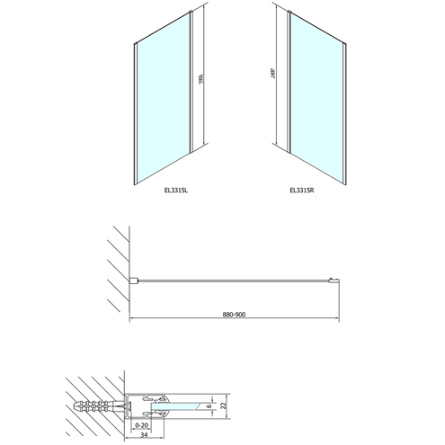 POLYSAN EASY LINE boční stěna 80x190 cm, aluchrom/čiré sklo EL3215 Technický nákres