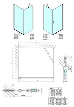 POLYSAN ZOOM LINE boční stěna 100x190 cm, aluchrom/čiré sklo ZL3210 Technický nákres
