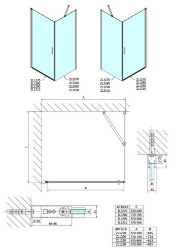 POLYSAN ZOOM LINE boční stěna 80x190 cm, aluchrom/čiré sklo ZL3280 Technický nákres
