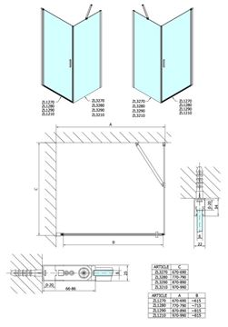 POLYSAN ZOOM LINE boční stěna 90x190 cm, aluchrom/čiré sklo ZL3290 Technický nákres