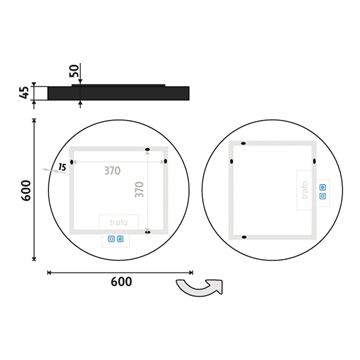 NIMCO ZP 31000 zrcadlo 60 cm, reverzibilní, s osvětlením, s regulací stmívání a teploty světla, se dvěma senzory ZPC 31000RVX-90 Technický nákres