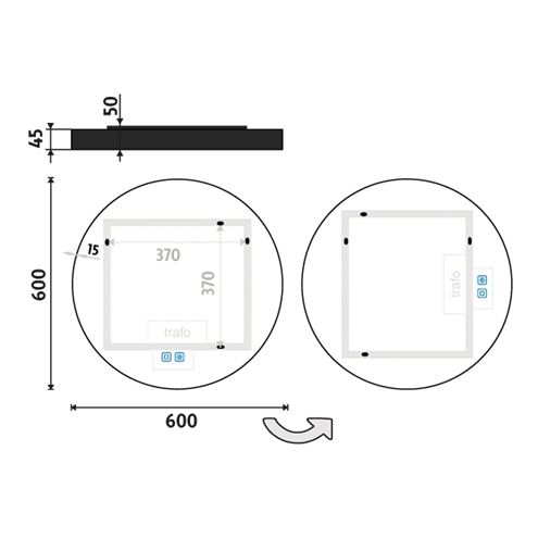 NIMCO ZP 31000 zrcadlo 60 cm, reverzibilní, s osvětlením, s regulací stmívání a teploty světla, se dvěma senzory ZPC 31000RVX-90 Technický nákres