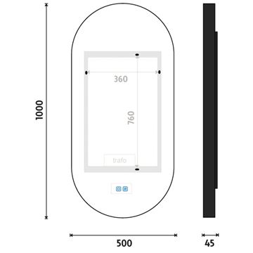 NIMCO ZP 32000 zrcadlo 50x100 cm, reverzibilní, s osvětlením, s regulací stmívání, s regulací teploty světla, se senzorem ZPC 32004LVX-90 Technický nákres