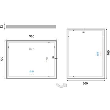 NIMCO ZP 13000 zrcadlo 90x70 cm, reverzibilní, s osvětlením, s regulací stmívání a teploty světla, se dvěma senzory ZP 13019VX Technický nákres