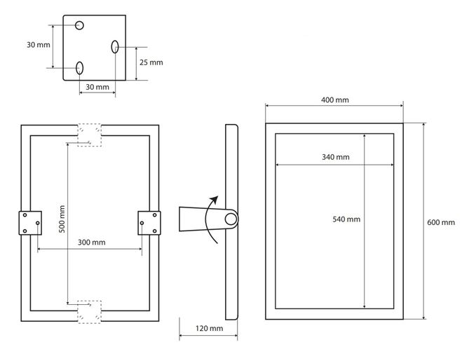 BEMETA HELP zrcadlo 40x60 cm, reverzibilní 301401031 Technický nákres