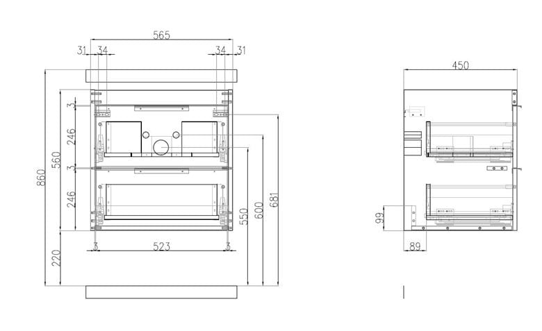 CONCEPT 150 skříňka pod umyvadlo 56,5x45x56 cm, 2 zásuvky, cafe 809997 Technický nákres