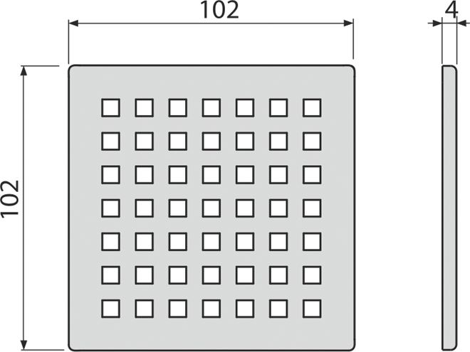 ALCA mřížka pro podlahovou vpust 102x102 mm, nerez MPV014 Technický nákres