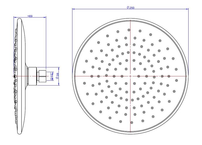 EASY horní sprcha pr. 250 mm, chrom JA180 Technický nákres