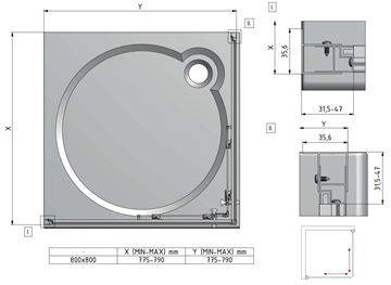EASY ELS2 800 B/CS sprchový kout 80x80 cm, rohový vstup, posuvné dveře, bílá/transparent 543-8000000-04-02 Technický nákres