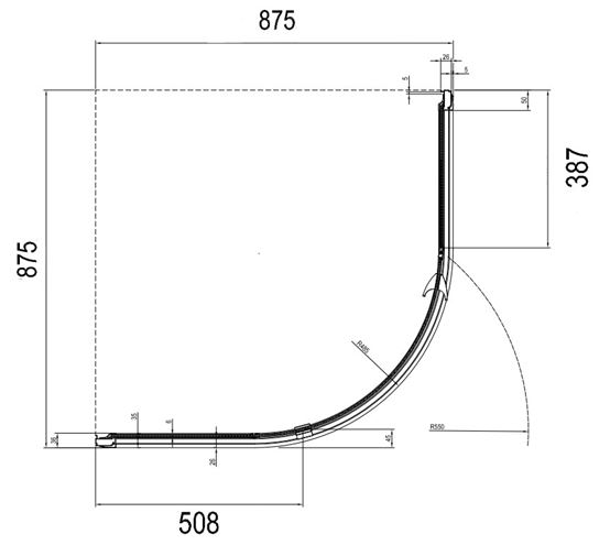 RAVAK PIVOT PSKK3 90 sprchový kout 90x90 cm, R500, pivotové dveře, chrom lesk/sklo transparent 37677C00Z1 Technický nákres